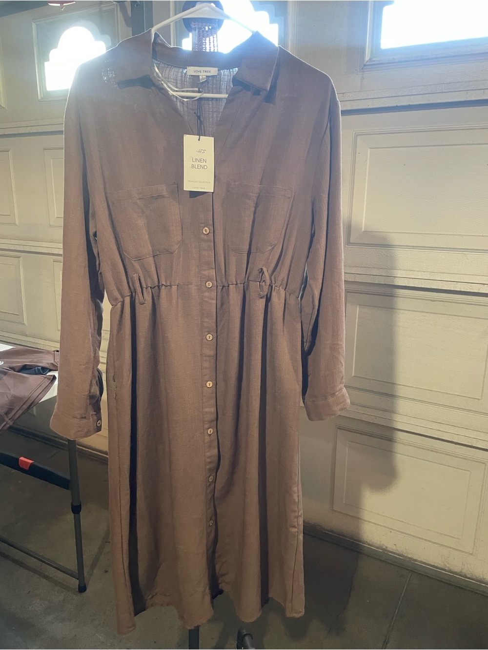 Love Tree Long Sleeve Button-Front Dress in Brown